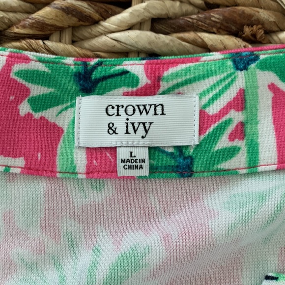 Crown & Ivy Palm Tree Print Knit Shift Dress sz L - Picture 8 of 9